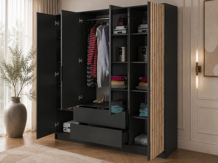 Kleiderschrank mit Spiegel 206 cm Macron Graphit, Artisan Eiche