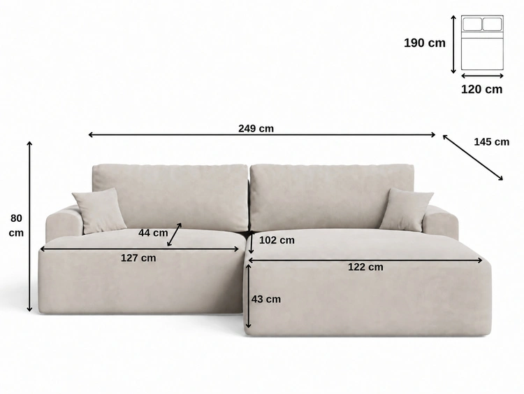 Ecksofa L-Form mit Schlaffunktion und Bettkasten Serene Rechts Hellbeige