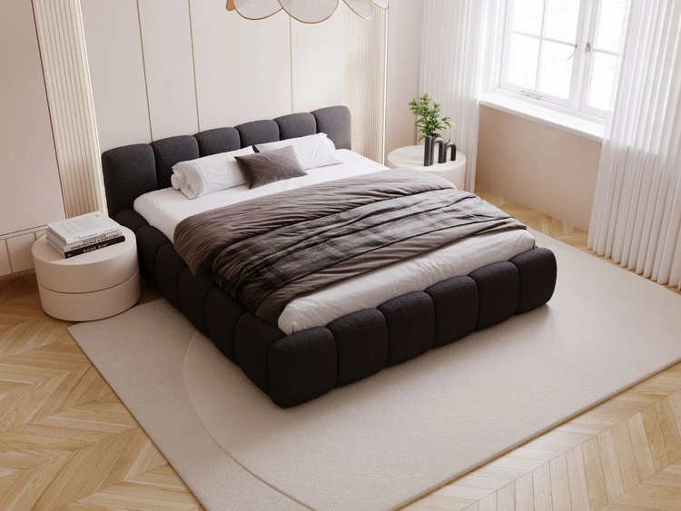 Polsterbett ohne Bettkasten mit Lattenrost 200x200 Cloud Low aus Bouclé-Stoff Schwarz