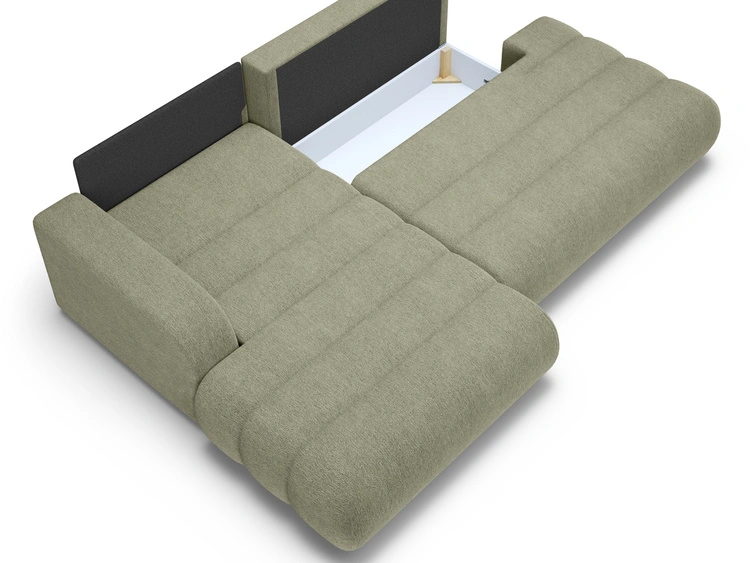 Ecksofa L-Form mit Schlaffunktion und Bettkasten Lisso Links Grün
