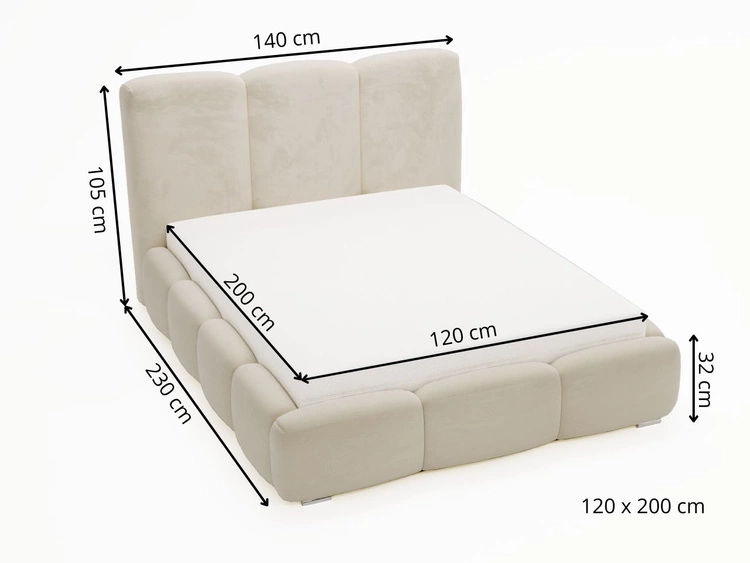 Polsterbett mit Bettkasten und Lattenrost 120x200 Bubble Beige