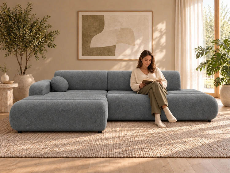 Ecksofa L-Form mit Schlaffunktion und Bettkasten Lisso Links Grau