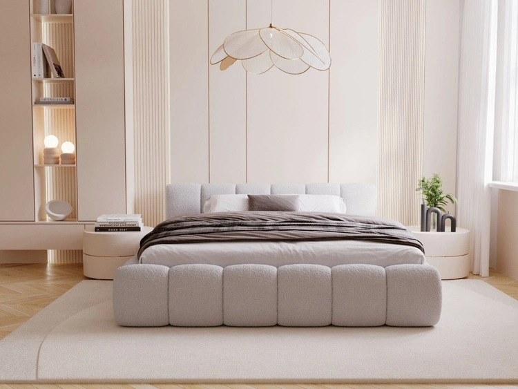 Polsterbett ohne Bettkasten mit Lattenrost 140x200 Cloud Low aus Bouclé-Stoff Grau