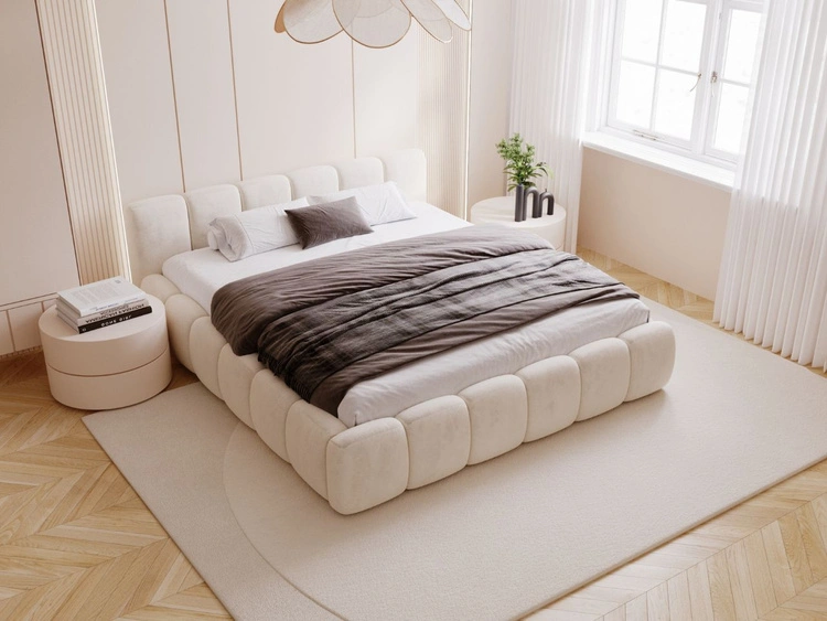 Polsterbett ohne Bettkasten mit Lattenrost 200x200 Cloud Low aus Samtstoff Beige