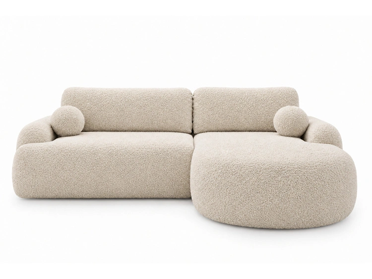 Ecksofa L-Form Rechts mit Schlaffunktion und Bettkasten Aurio Creme