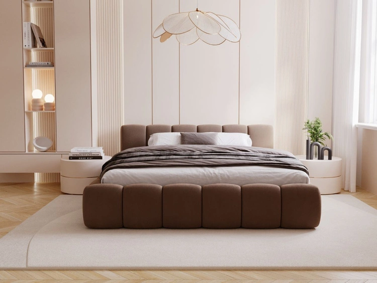 Polsterbett ohne Bettkasten mit Lattenrost 200x200 Cloud Low aus Samtstoff Braun