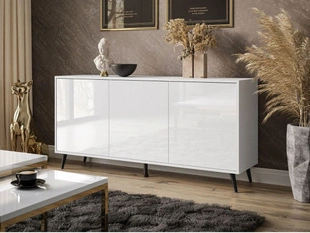 Dreitürige Kommode 154 cm Glamour-Stil auf schwarzfarbenen Metallbeinen Vivance Weißglanz