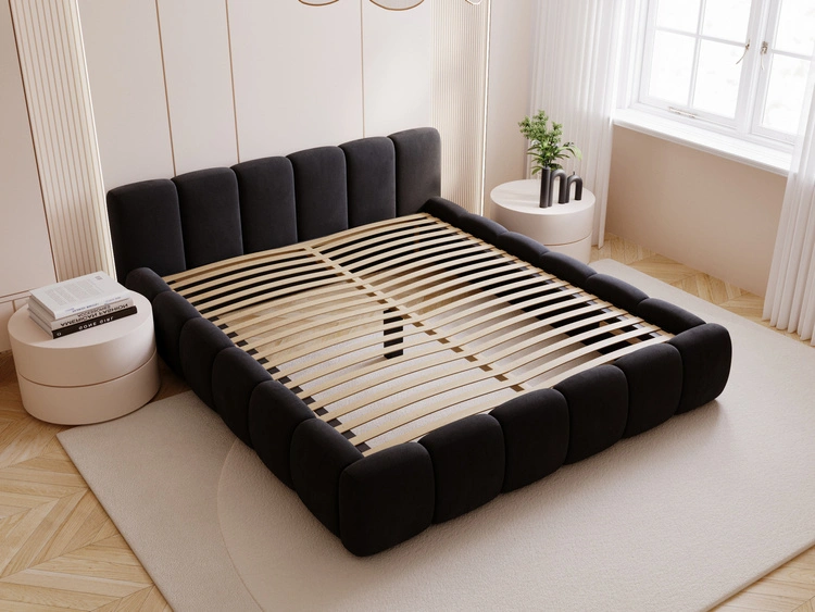 Polsterbett ohne Bettkasten mit Lattenrost 140x200 Cloud Low aus Samtstoff Schwarz