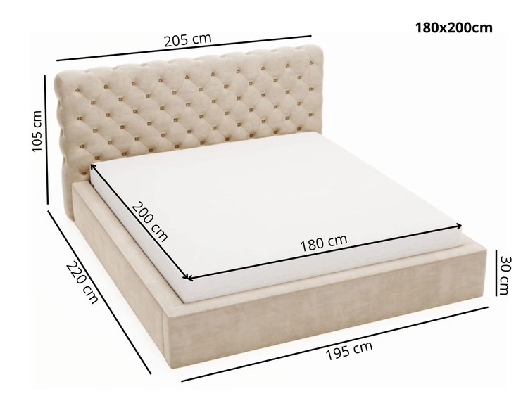 Polsterbett mit Bettkasten und Lattenrost 180x200 Apollo Beige