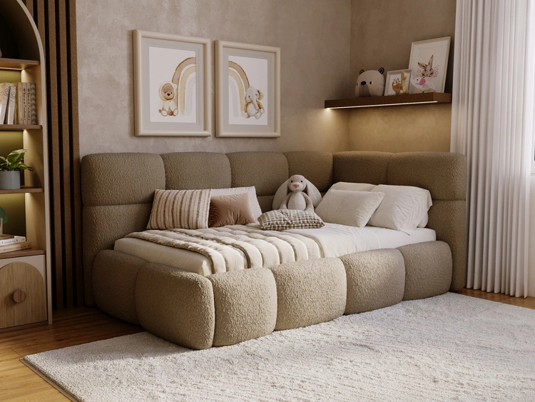 Gepolstertes Jugend-Einzelbett mit Bettkasten und Lattenrost 90x200 Modo One Links Braun
