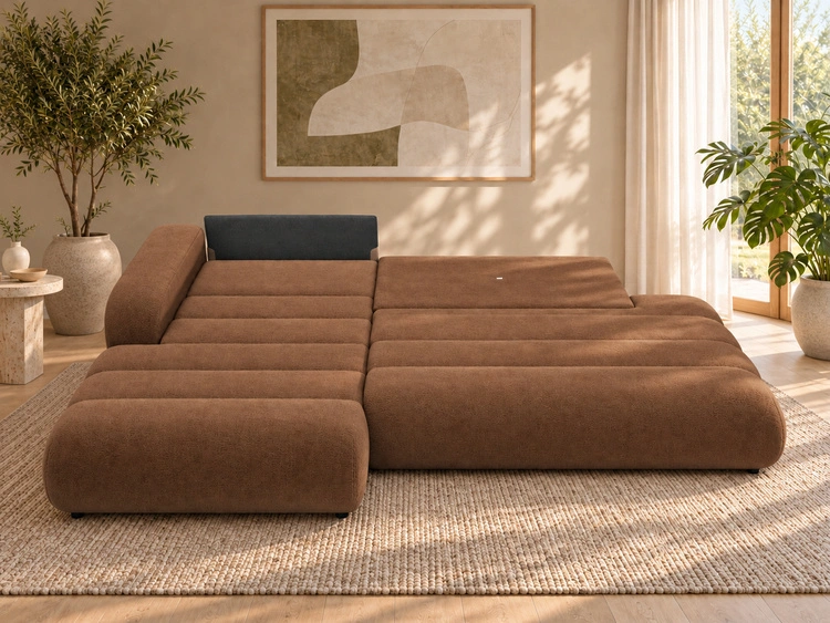 Ecksofa L-Form mit Schlaffunktion und Bettkasten Lisso Links Terrakotta