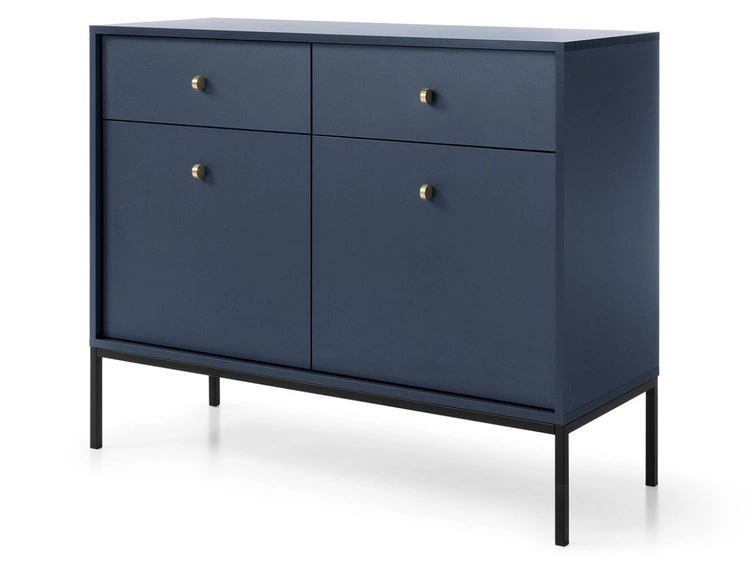 Kommode mit Türen sowie Schubladen mit Schwarz Metallbeinen 104 cm Amor Marineblau