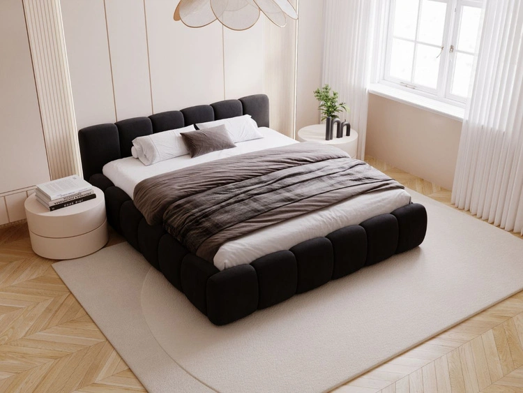 Polsterbett ohne Bettkasten mit Lattenrost 160x200 Cloud Low aus Samtstoff Schwarz