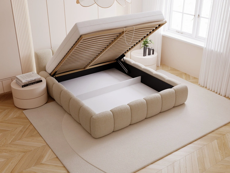 Polsterbett mit Bettkasten und Lattenrost 180x200 Cloud Low Bouclé-Stoff Dunkelbeige