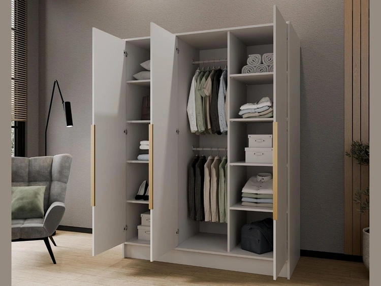 Kleiderschrank 150 cm Perugia Weiß mit goldenen Griffen