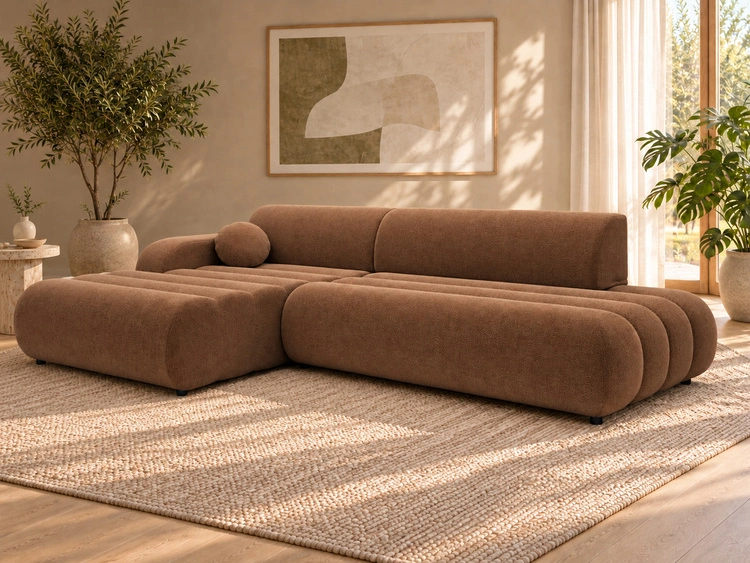 Ecksofa L-Form mit Schlaffunktion und Bettkasten Lisso Links Terrakotta