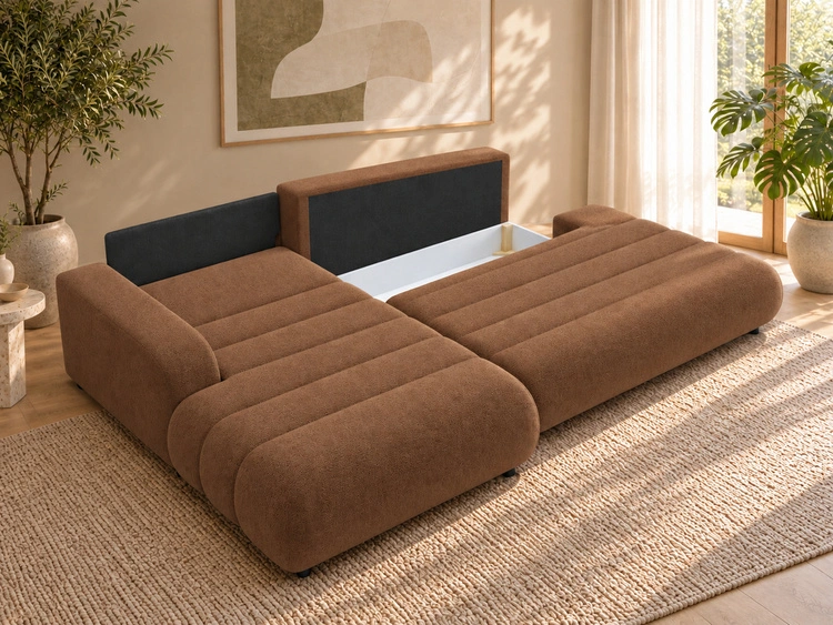 Ecksofa L-Form mit Schlaffunktion und Bettkasten Lisso Links Terrakotta