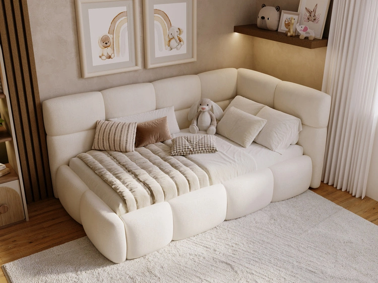 Gepolstertes Jugend-Einzelbett mit Bettkasten und Lattenrost 90x200 Modo One Links Beige