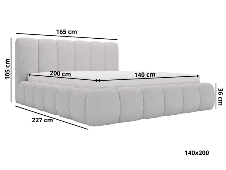 Polsterbett mit Bettkasten und Lattenrost 140x200 Cloud Bouclé-Stoff Braun