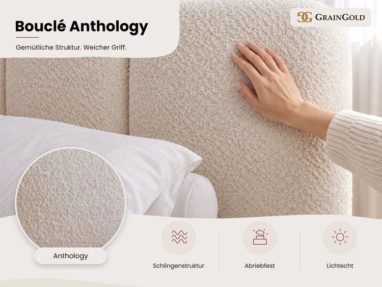 Polsterbett ohne Bettkasten mit Lattenrost 180x200 Cloud Low aus Bouclé-Stoff Dunkelbeige