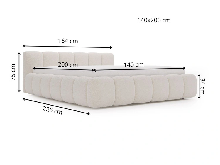 Polsterbett ohne Bettkasten mit Lattenrost 140x200 Cloud Low aus Bouclé-Stoff Dunkelbeige