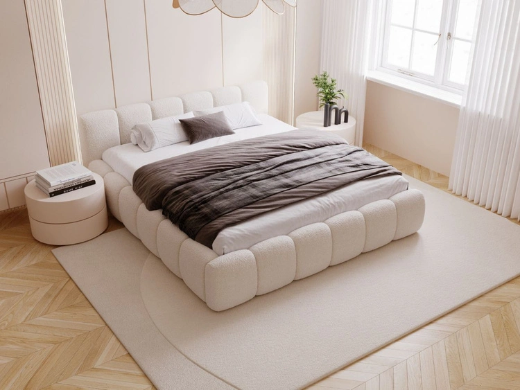 Polsterbett ohne Bettkasten mit Lattenrost 160x200 Cloud Low aus Bouclé-Stoff Beige