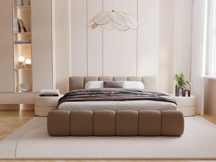 Polsterbett ohne Bettkasten mit Lattenrost 180x200 Cloud Low aus Bouclé-Stoff Braun