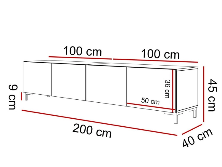 TV-Lowboard mit Türen auf Goldenen Beinen 200 cm Nodoo Beton
