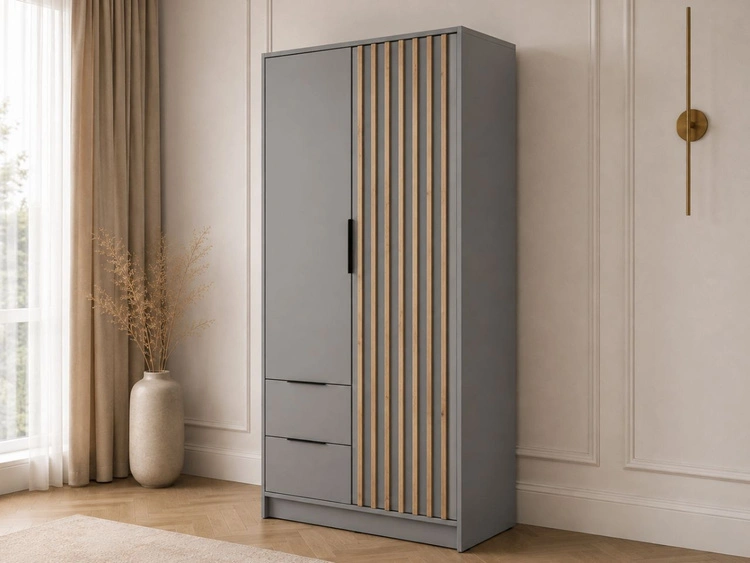 Kleiderschrank 105 cm Macron Grau, Artisan Eiche