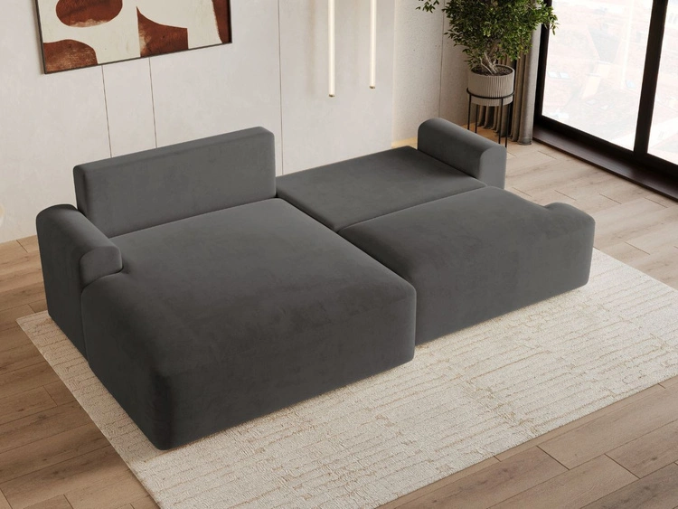 Ecksofa L-Form mit Schlaffunktion und Bettkasten Serene Links Dunkelgrau