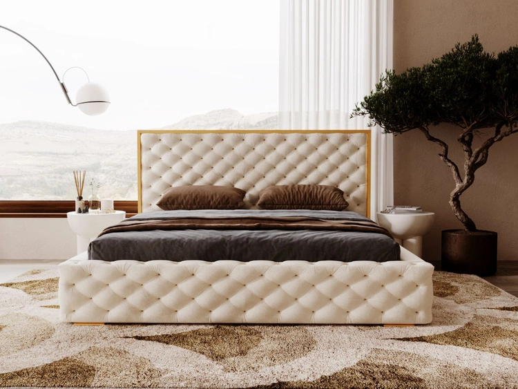 Polsterbett mit Bettkasten und Lattenrost 200x200 Wave Beige