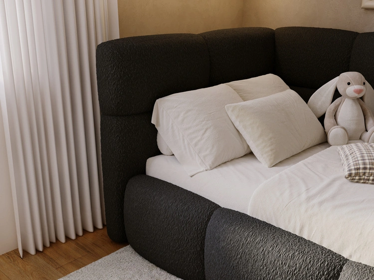 Gepolstertes Jugend-Einzelbett mit Bettkasten und Lattenrost 90x200 Modo One Rechts Schwarz