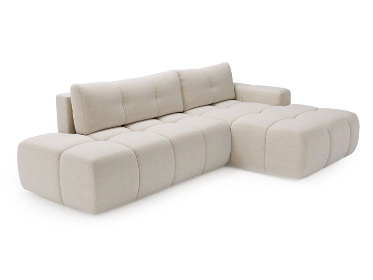 Ecksofa L-Form Rechts mit Schlaffunktion und Bettkasten Montero Creme