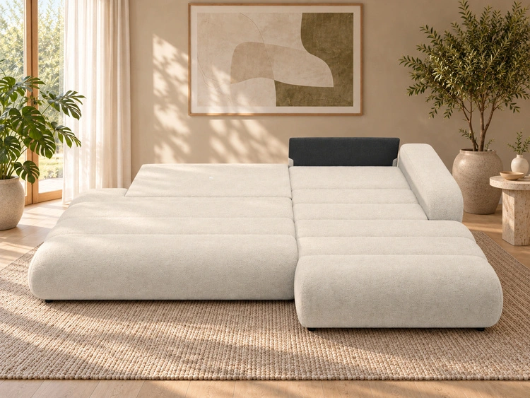Ecksofa L-Form mit Schlaffunktion und Bettkasten Lisso Rechts Beige