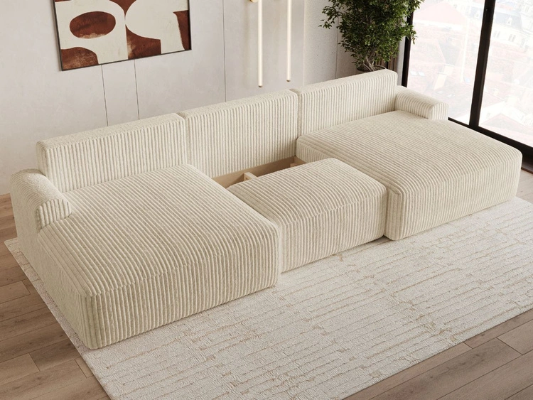 Wohnlandschaft mit Schlaffunktion und Bettkasten Serene Beige