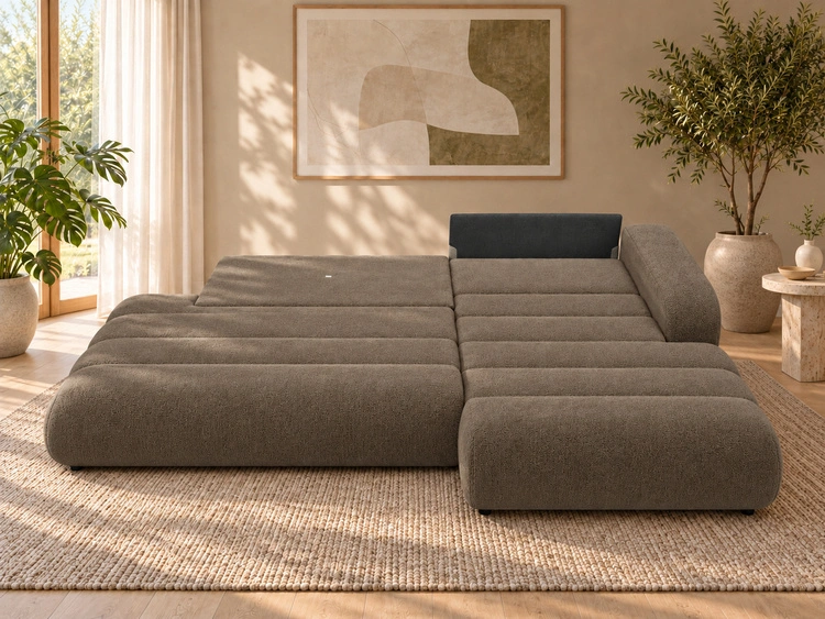 Ecksofa L-Form mit Schlaffunktion und Bettkasten Lisso Rechts Braun