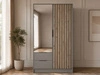 Kleiderschrank mit Spiegel 105 cm Macron Grau, Artisan Eiche
