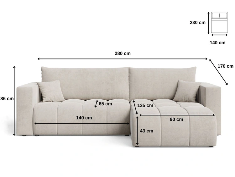 Ecksofa L-Form mit Schlaffunktion und Bettkasten Neva Beige