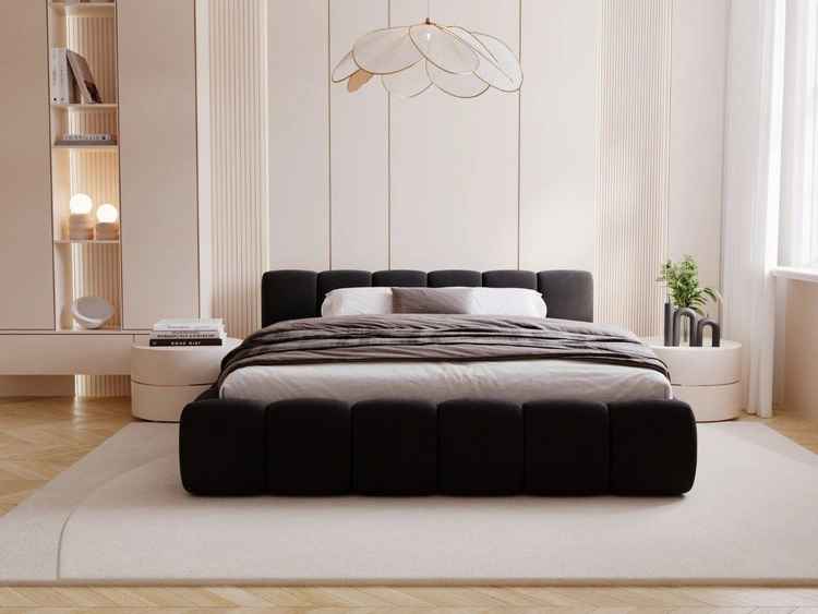 Polsterbett ohne Bettkasten mit Lattenrost 200x200 Cloud Low aus Samtstoff Schwarz