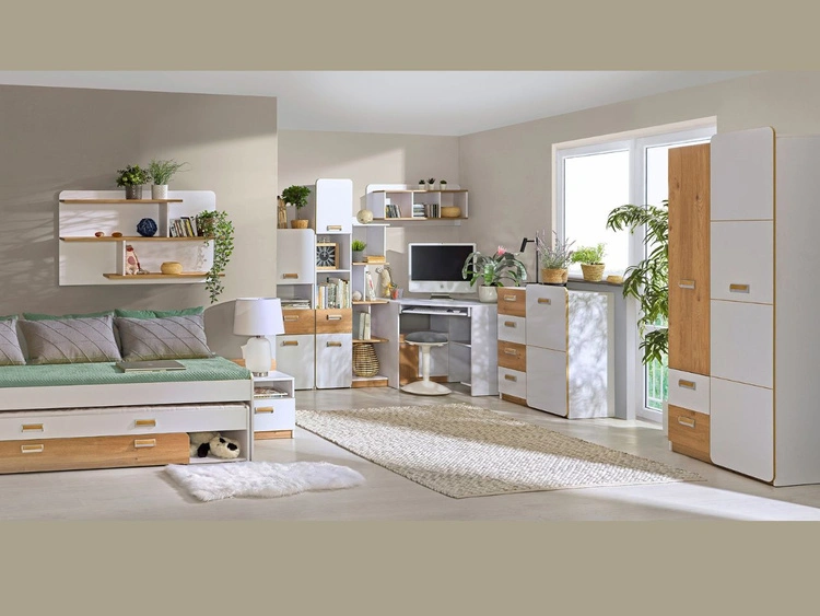 Hängeregal 110 cm für ein Jugendzimmer Lindo Weiß, Nash Eiche
