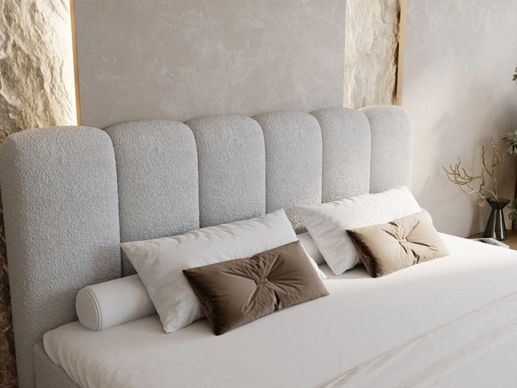 Boxspringbett mit Bettkasten 140x200 Bouclé-Stoff Cloud Grau