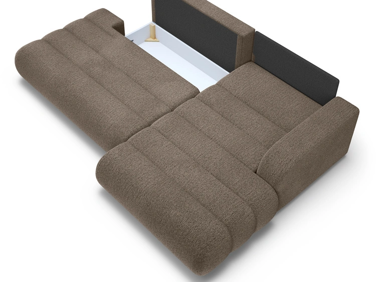 Ecksofa L-Form mit Schlaffunktion und Bettkasten Lisso Rechts Braun