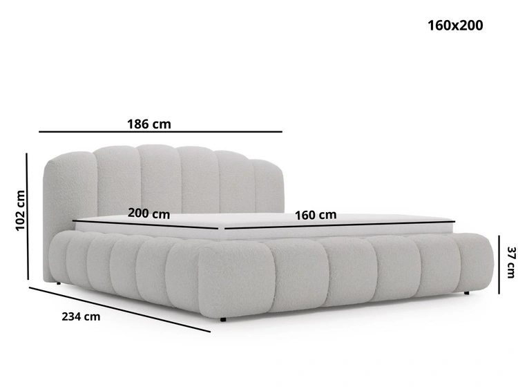 Polsterbett mit Stauraum und Lattenrost 160x200 Cloud Soft Grau