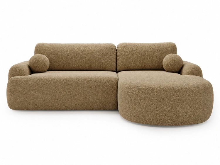Ecksofa L-Form Rechts mit Schlaffunktion und Bettkasten Aurio Hellbraun