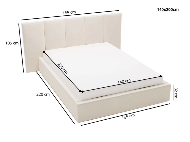 Polsterbett mit Bettkasten und Lattenrost 140x200 Lizbona Beige