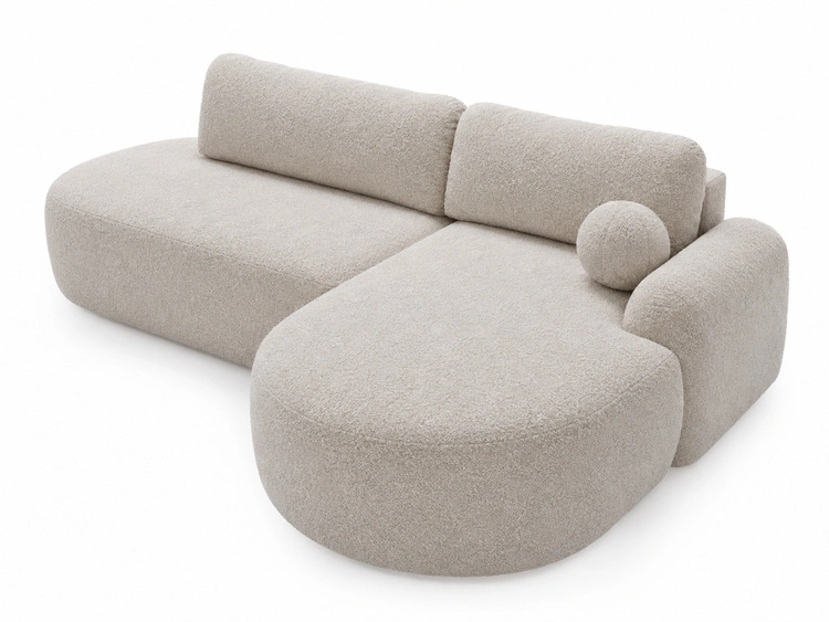 Ecksofa L-Form Rechts mit Schlaffunktion und Bettkasten Aurio O Creme