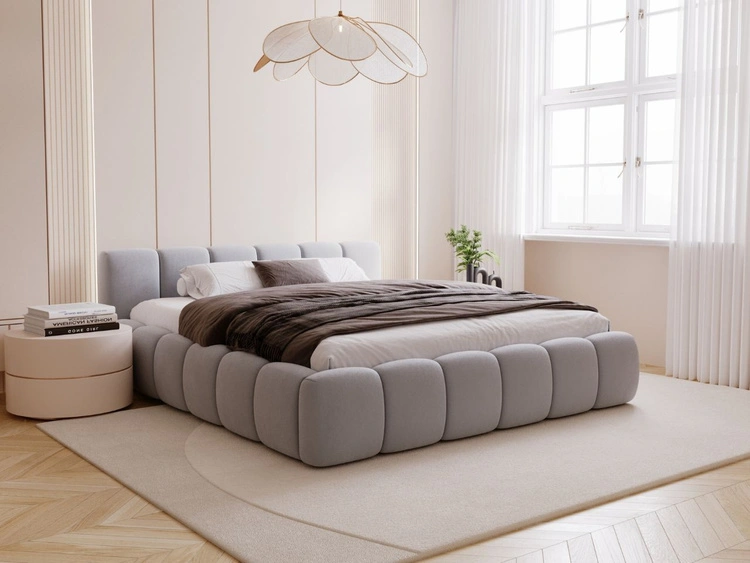 Polsterbett ohne Bettkasten mit Lattenrost 200x200 Cloud Low aus Samtstoff Grau