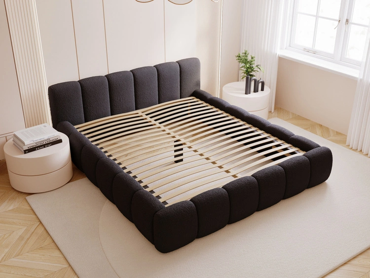 Polsterbett ohne Bettkasten mit Lattenrost 140x200 Cloud Low aus Bouclé-Stoff Schwarz