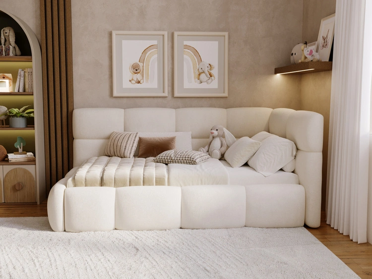 Gepolstertes Jugend-Einzelbett mit Bettkasten und Lattenrost 90x200 Modo One Links Beige