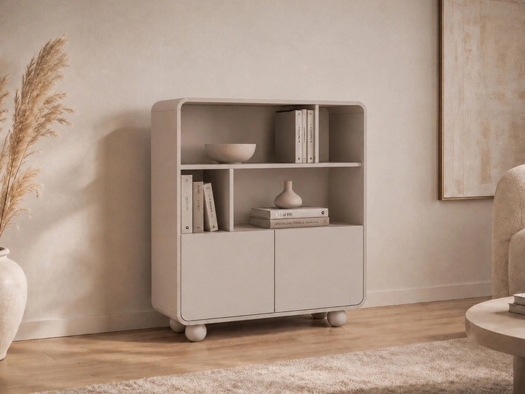 Bücherregal für das Wohnzimmer auf kugelförmigen Beinen Soffio Kaschmir